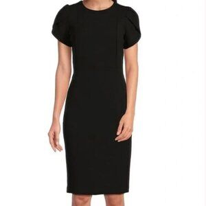 Calvin Klein Black Sheath Dress Size 6 Tulip Sleeve Office Business Professional